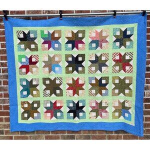 Boxy Stars Throw Quilt Floral Calico Geometric Squares 70" x‎ 59"